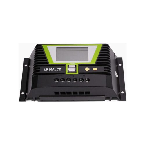 WATTSTUNDE LR-LCD Solar Laderegler mit Dual USB-Anschluss und LCD-Anzeige, 12V/24V, 30A