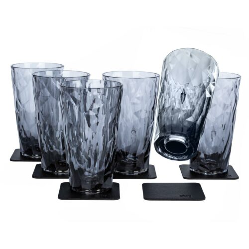 silwy Magnet Longdrinkgläser, Kunststoff, 300ml, 6er Set, grau