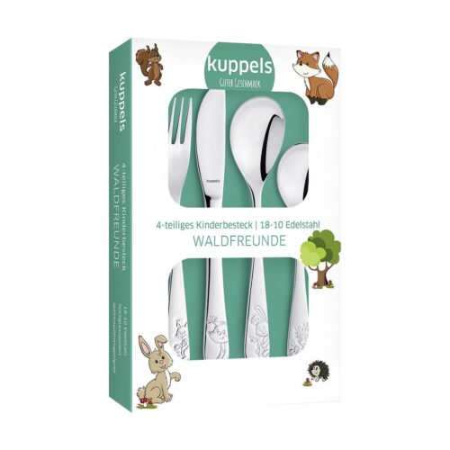 Kuppels Kinderbesteck-Set, 4-teilig, Edelstahl, Waldfreunde