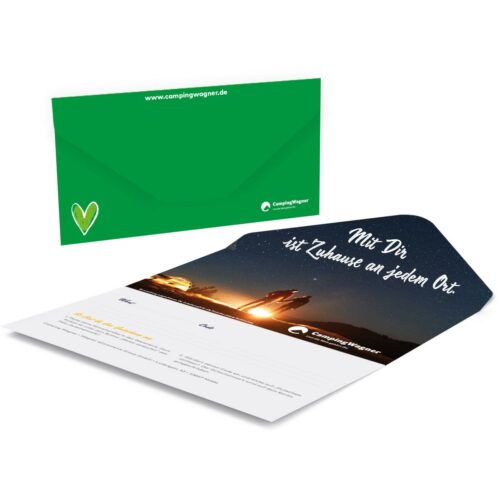 Camping Wagner Geschenkgutschein - Romantik - 80 € Geschenkkarte per Post