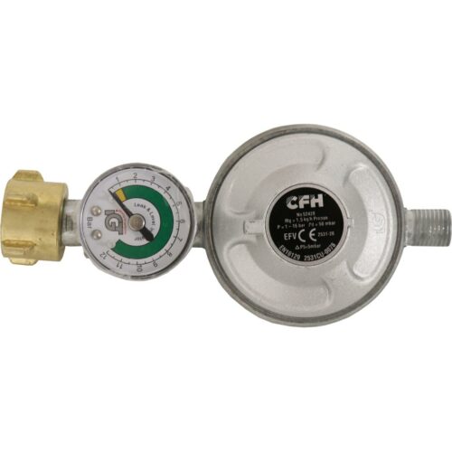 CFH Gasdruckregler mit Füllstandanzeige, 50mbar, 1,5 kg/h (Einsatz: Camping)