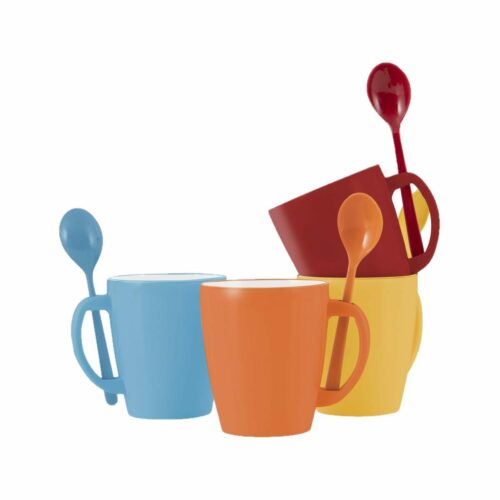 Gimex Colour Line Henkelbecher, 4er Set, Rainbow, mit Löffel