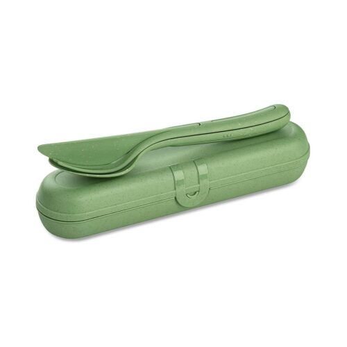 Kozio Klikk Ready Etui + Besteckset, 3-teilig, nature leaf grün