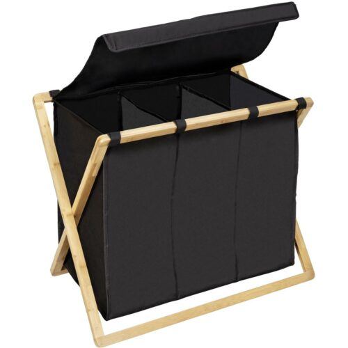 Wenko Trio Ecori Wäschesammler, bambus, 3 fächer, schwarz