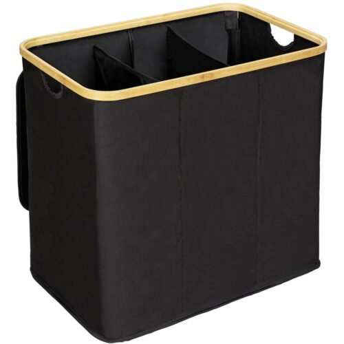 Wenko Trio Ecori Wäschetruhe, 105l, bambus, 3 fächer, schwarz