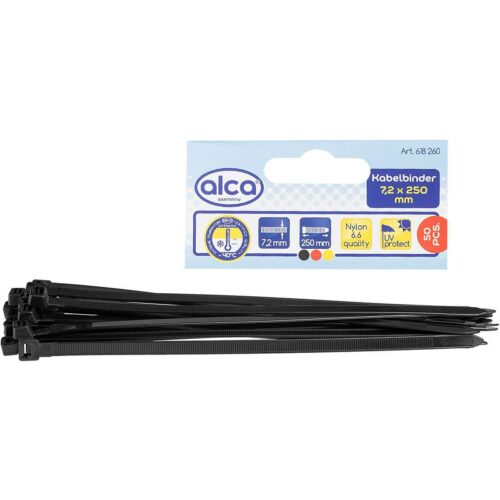 Alca Kabel Fix Kabelbinder, 7,2x250mm, 50er-Pack, schwarz