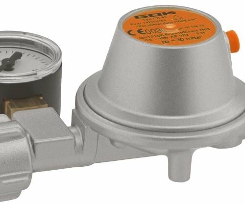 GOK Gasdruckregler 1,5 kg/h, 50mbar, mit Manometer (Einsatz: RM+Caravan vor 2003)