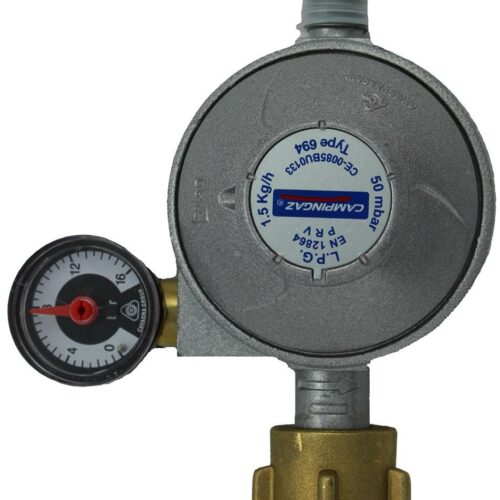 Campingaz Gasdruckregler, 1,5 kg/h, 50mbar mit Manometer/Sicherheitsventil