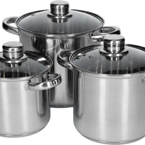 Camp4 Topfset mit Glasdeckel, Edelstahl, 6-teilig