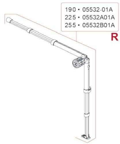 Spannstange + Stützfuß rechts für 2,55m Markisenlänge - Fiamma Ersatzteil Nr. 05532B01A - passend zu Fiamma Caravanstore 2007 / ZIP 2007