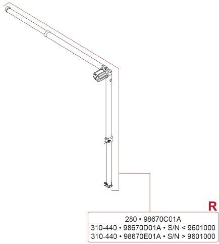 Spannstange + Stützfuß rechts für 3,1-4,4m Markisenlänge - Fiamma Ersatzteil Nr. 98670D01A - passend zu Fiamma Caravanstore 2013 / ZIP