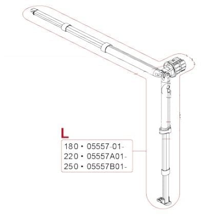 Spannstange + Stützfuß links für 2,2m Markisenlänge