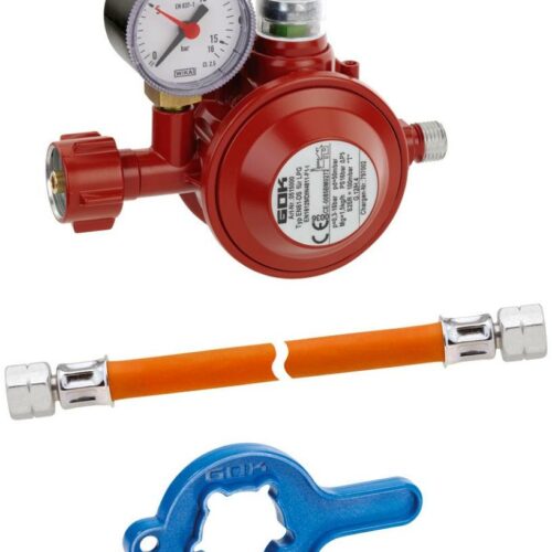 GOK Outdoor/Indoor Anschluss-Set (Sicherheitsregler, Schlauch, Minitool), 50mbar, 1,5kg/h
