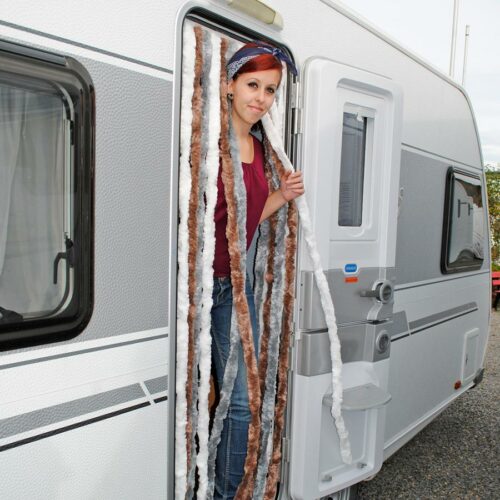 Brunner Chenille Flauschvorhang, 56x175 cm, blau/silber, ideal für Caravans