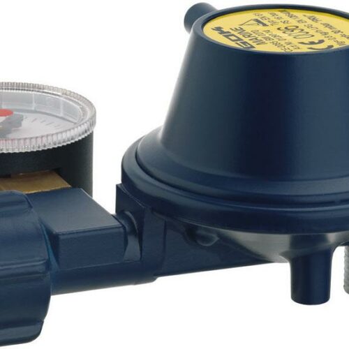 GOK Niederdruckregler für Marine, 30mbar, 90° Abgang, mit Manometer