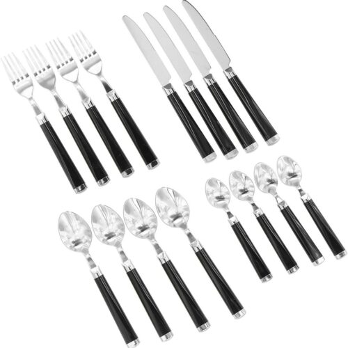 Campingbesteck, Edelstahl, 16-teilig, schwarz