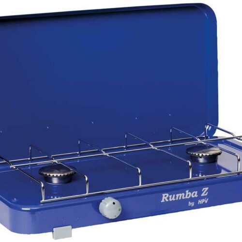 HPV Rumba Gaskocher, 2-flammig, 50mbar, mit Zündsicherung u. Piezo, blau