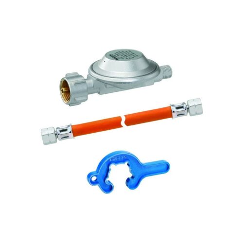 GOK Outdoor Anschluss-Set (Gasdruckregler, Schlauch 40cm, Minitool), 50mbar, 1,5kg/h, 5/8 UNF-ÜM