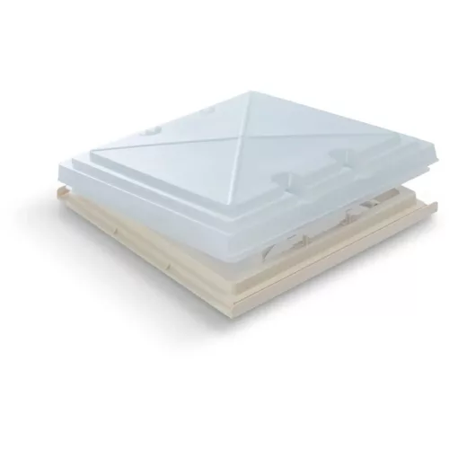 MPK Dachhaube Modell 42, 40x40cm, Milchglas, beige, mit klappbarem Netzrahmen