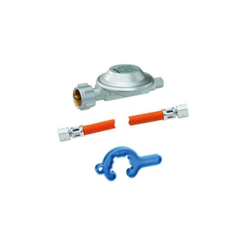 GOK Outdoor Anschluss-Set (Gasdruckregler, Schlauch 80cm, Minitool), 50mbar, 1,5kg/h, 5/8 UNF-ÜM