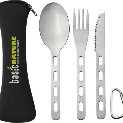 BasicNature Biwak Backcountry Besteckset, Edelstahl, 4-teilig
