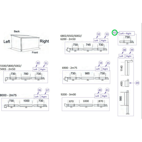 Klemmprofil, links und rechts, Auszug 2,5m - Thule Ersatzteil Nr. 1500602673 - passend zu Thule Residence & Panorama 6200 / 6002 / 6502