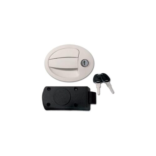 FAP 1203 Klappenschloss, FF-System HSC, inkl. Schlüssel & Zylinder, oval, klein, komplett, weiß