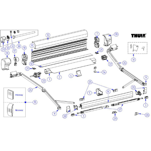 Frontblendenendkappen, anthrazit, Satz - Thule Ersatzteil Nr. 1500603371 - für Typ 8000
