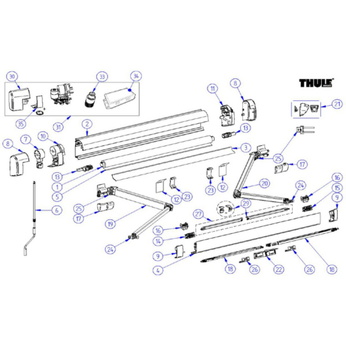 Getriebeabdeckung für Motor-Endkappe, anthrazit - Thule Ersatzteil Nr. 1500603200 - für Typ 5200