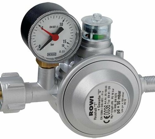 Rowi Gasdruckregler Indoor 1,5kg/h, 50mbar, mit Manometer