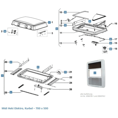 Innenrahmen komplett für Elektroantrieb - Dometic Seitz Ersatzteil Nr. BG 1709 - für Midi-Heki / Style