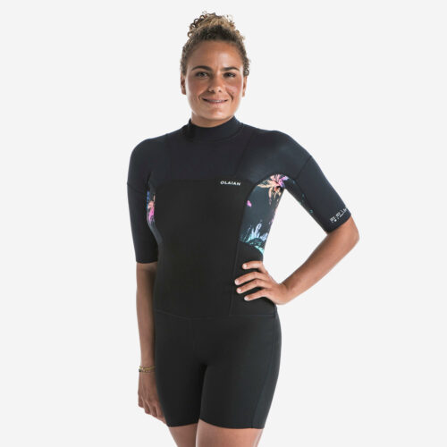 Neopren-Shorty kurzarm Surfen 500 Palmdark Rücken-Reissverschluss Damen