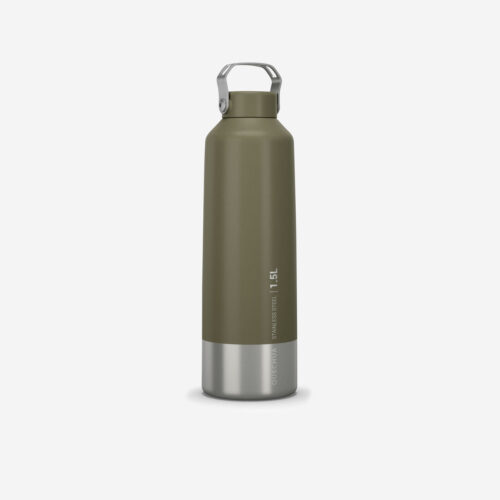 Trinkflasche 1,5 l mit Schraubverschluss Inox Wandern - khaki