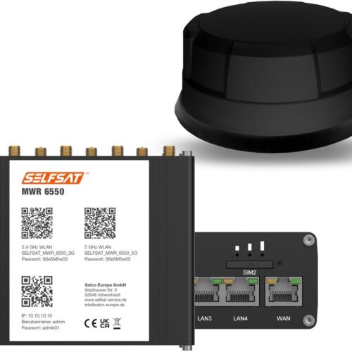 SELFSAT MWR 6550 5G Cat 20 WiFi 6 WLAN Router, bis 3,4 Gbps, inkl. Panorama 5G Antenne, schwarz