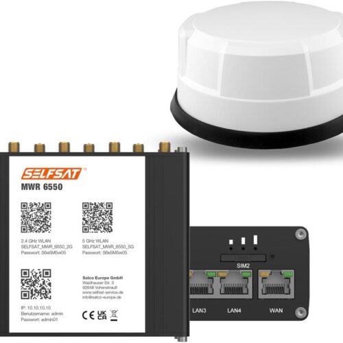 SELFSAT MWR 6550 5G Cat 20 WiFi 6 WLAN Router, bis 3,4 Gbps, inkl. Panorama 5G Antenne, weiß
