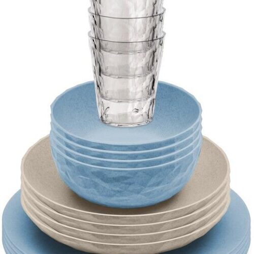 Koziol Club Göteborg Geschirrset, 16-teilig, nature desert sand / nature flower blue