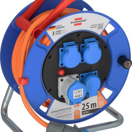 Brennenstuhl Garant CEE IP44 Camping-/Maritim Kabeltrommel 25m H07RN-F 3G2,5, 1xCEE230V/16A, 3xSchutzkontakt-Steckdosen