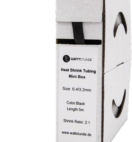 WATTSTUNDE® Schrumpfschlauch schwarz 6,4/3,2 mm | 2:1 | 5 m Länge