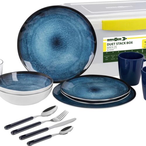 Brunner Breeze Melamin-Geschirrset, 2-Personen, 18-teilig - Camping Wagner Edition
