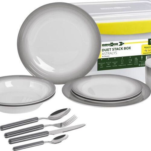 Brunner Astralys Melamin-Geschirrset, 2-Personen, 18-teilig - Camping Wagner Edition