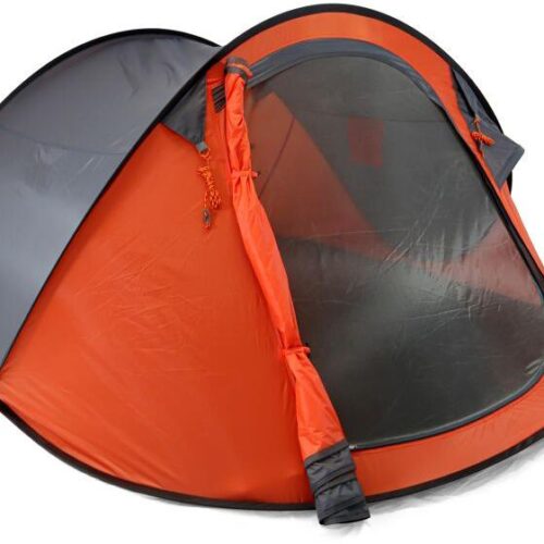 Origin Outdoors Quicksembly Pop Up Zelt, 3 Personen, Moskitonetztür, Fenster, grau/orange