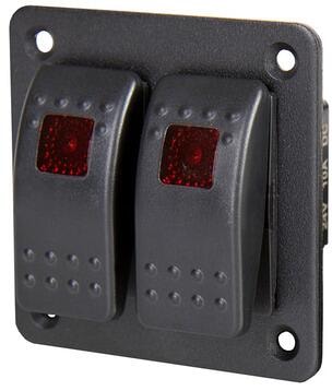 Carbest Alu-Schaltpanel, zwei Wippschaltern, 12/24V, LED-Kontrollleuchte, schwarz