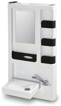 Schwenkbarer Bad-Hängeschrank mit Klappwaschbecken, Spiegel, Ablageflächen, 97x60x13cm