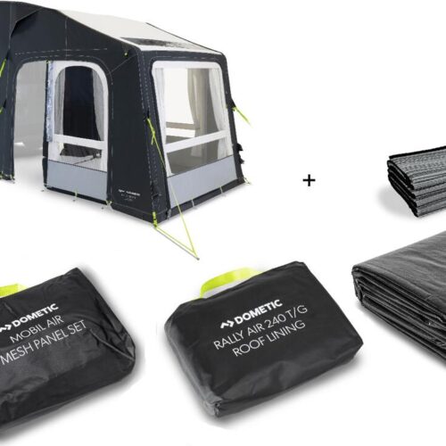 Dometic Rally AIR Pro 240 TG Driveaway-Heckzelt, 240x260cm inklusive Teppich, Bodenplane, Mesh Panel und Innenhimmel - Camping Wagner Edition