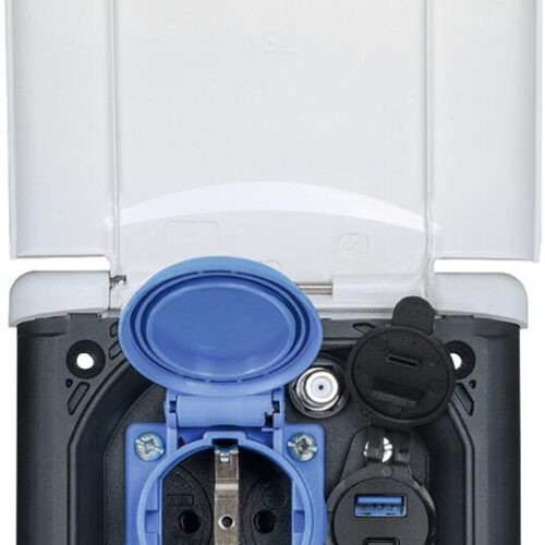 FAWO Multifunktionssteckdose, 230 V/16 A, 2xSat-Anschluss, 1xUSB-C-Anschluss, 1xUSB-A-Anschluss, anthrazit