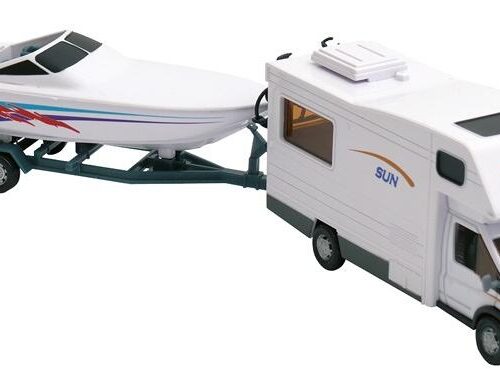 Happy People Reisemobil mit Bootsanhänger Spielzeugauto