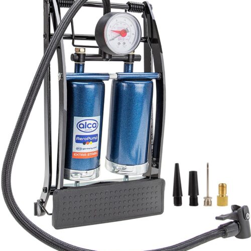 Alca Hochleistungs-Fußpumpe mit Manometer, 7 bar, Doppel-Zylinder, blau/schwarz