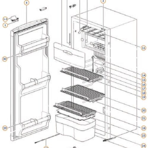Türfach oben - Thetford Ersatzteil Nr. 62971908 - zu Kühlschrank N180