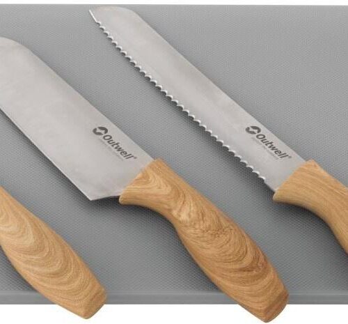 Outwell Caldas Messerset mit Schneidebrett, 4-teilig, grau