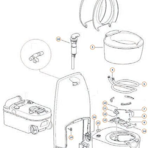 Spülknopf - Thetford Ersatzteil-Nr. 200956 - für C223S/C223CS
